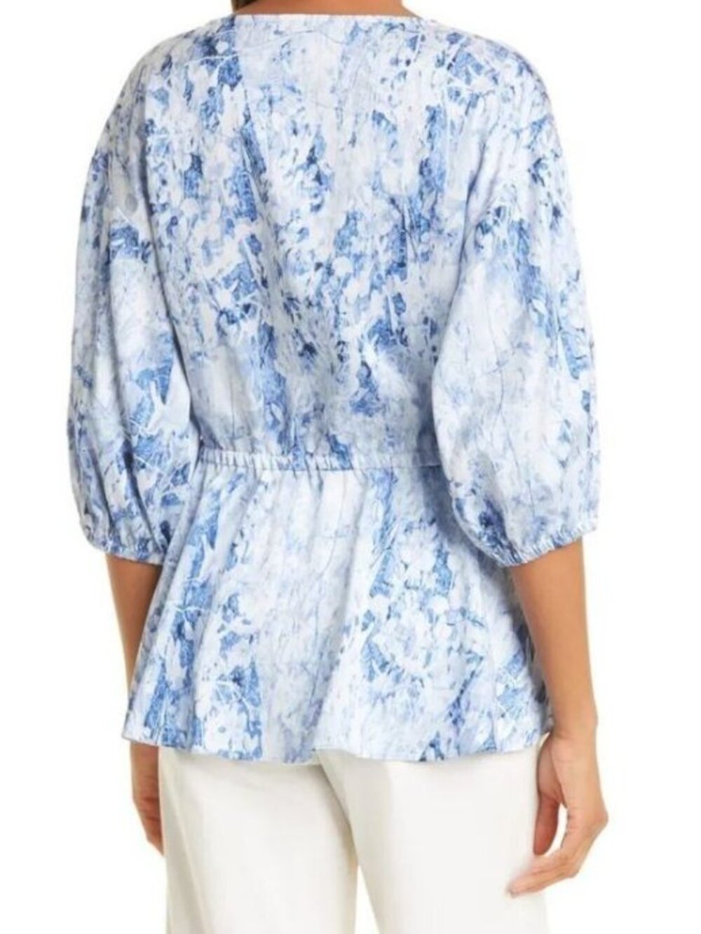 NEW Donna Karan Women's L Print V-Neck Elastic Waist Blouse NWT $295 - Picture 3 of 6